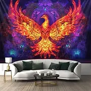 Blacklight Tapestry Glow in the Dark Glow Party UV Reactive Bohemian Totem Phenix Trippy Misty Nature Landscape Hanging Tapestry Wall Art Mural for Living Room