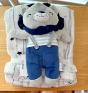 Tahari Baby Super Soft Plush Blanket w/Blue Teddy Bear Plush Buddy 30x40 inch