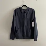 SAXX Men S Indigo Blue Gray Lounge Pockets Down Time Full Zip Hoodie NWT