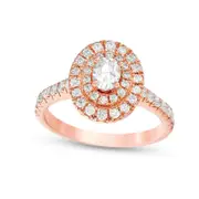 1.0 CT. T.W. Oval and Round Natural Diamond Double Frame Engagement Ring in Solid 14K Rose Gold