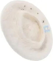 [ROMANSENTIAL] Soft Plush Imitation Wool Beret for Women Cozy Autumn Hat French Hat Style White