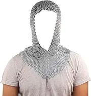 KORE NS Silver Chainmail Coif Butted Medieval Chain Mail Armor Riveted Knight Costume, Silver