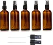 Mofun 5 Pack Amber Glass Spray Bottles, 100ML Empty Fine Mist Spray Bottle for Cleaning, Perfume, Cosmetic Sprays, Atomiser, Liquid Container, Travel Bottle - with Extra 2x Spray Nozzle