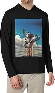 [JEJEA] Goat Print Men's Shirts Long Sleeve Hoodies Fashion Tee Shirts,Causal Fit No Buttons T-Shirts, Black, S