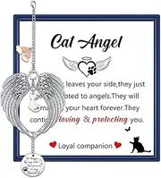 [MollyQueen] Cat Memorial Gifts for Loss of Cat,Cat Memorial,Pet Memorial Cat,Cat Loss Sympathy Gift,Cat Angel Wing Charm,Cat Remembrance Gift