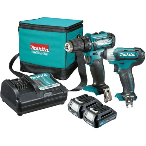 Makita Cordless Drill Impact Driver Kit Power Tool 2 Pc Set Charger Battery NEW