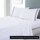 soft microfibre embroidered stripe sheet set king single white pillowcase