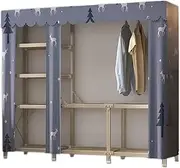 Wardrobe, Canvas Wardrobe, Portable Wardrobe Shelves, Foldable Closet with Hanging Rail and Fabric Cover, Closet for Bedroom,A-163x45x170cm
