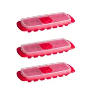 3x Cuisena 30cm Airtight Stackable Ice Cube Tray Maker Freezer Mould w/ Lid Red