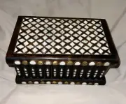 PUZZLE Mother Of Pearl Inlaid Wood Jewelery Chest Box 10"x6"x5" Handmade Turkish