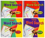 Set 4 x Spiral Bound Word Search Travel Books All Different - 540 Puzzles 3090