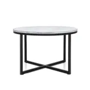 Coffee Table Marble Effect Side Tables Bedside Round Black Metal 70X70CM