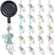 [WEBEEDY] 20 Pcs Skeleton Hand Badge Reel Charms 10 Styles Halloween Nurse Clip Charm with Bow Pendant for Badge Reels, Lanyard, Purse, Rad Tech, X-Ray Tech, Backpack, Keys, Shoes Halloween Decor Gift