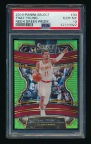 PSA 10 TRAE YOUNG 2019-20 PANINI SELECT PRIZMS NEON GREEN #/75 *ATLANTA HAWKS*