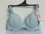 Calvin Klein QF6068 Sheer Marquisette Lightly Lined Spacer Bra Pale Aqua 32C NWT