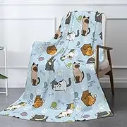 Soft Fluffy Cat Pattern Blanket, Cute Feline Design Cozy Throw Blanket for Adults Kids Pet,Lightweight Warm Plush Fleece Blanket for Couch Bed Sofa, for Cat Lovers 50"x40"
