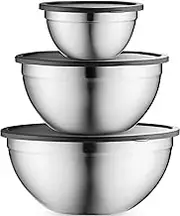 Mixing Bowls with Lids Set, Stainless Steel Mixing Bowls with Airtight Lids, Nesting Mixing Bowl Set for Space Saving Storage, Ideal for Cooking, Baking, Prepping & Food Storage