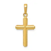 14K Yellow Gold Polished Cross With Striped Border Pendant