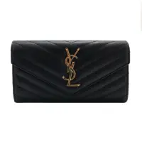 在飛比找Yahoo奇摩購物中心優惠-YSL Monogram V字縫線魚子醬牛皮金屬LOGO暗釦