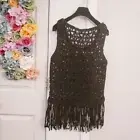 Endless Rose Top Medium Tank Crochet Black Mesh Fringes Cover Up Beach Boho