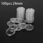 100Pcs Clear Round Coin Capsule Container Storage-Box Holder Case Tools Plastic