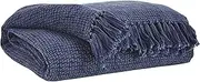 [Signature Design by Ashley] Yasmin Farmhouse Fringe Throw Blanket, 50 x 60 Inches, Dark Blue