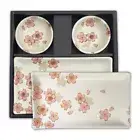 SET of 4 Japanese Sushi Plate Soy Bowl Sashimi Dinner Set Sakura Made in Japan