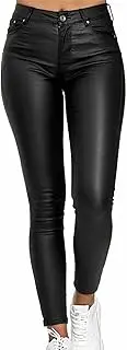 [DGHM-JLMY] Women's Stretchy Solid Leather Pants Faux PU Tummy Control Dressy Leggings Slim Pleather Pants Tights Lined