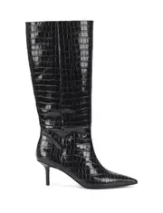 Yonita Long Boots - Black Croc Leather
