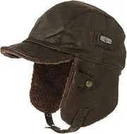 [Comhats] Winter Waterproof Trapper Hat Faux Leather Aviator Pilot Cap Warm Fleece Lined Bomber Hats for Men Womens Faux Fur Hat with Ear Flaps Thermal Cold Weather Hat Windproof
