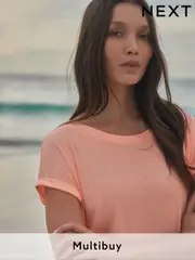 Peach Pink Cap Sleeve T-Shirt Top (E59977) | $14