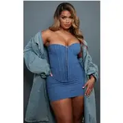 Shape Blue Lace Up Back Woven Corset, Blue