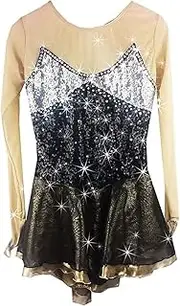 [Zagitova] Figure Skating Dress for Girls Graceful Open Back Patchwork Women Competition Dance Outfits with Shiny Sequins