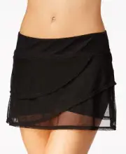 Coco Reef Women's Swim Skirt A-Line Overlay Sheer Pull On Black Solid Size L