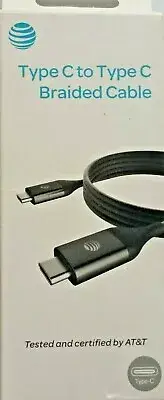 NEW AT&T Tested and Certified TYPE-C to TYPE-C, USB C Braided Cable 4FT Black