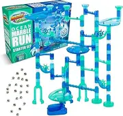 Marble Genius Marble Run Ocean Starter Set - 130 Complete Pieces + Free Instruction App (80 Translucent Marbulous Pieces + 50 Glass Marbles)