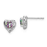14k White Gold Mystic Fire Topaz and Real Diamond Heart Earrings