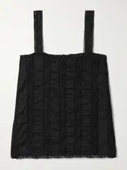 [Loretta Caponi] Loretta Caponi - Radda Ruffled Paneled Cotton-voile And Lace Top - Black - x small x small Black