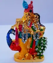Lord Radha Krishna Idol Car Dashboard Asthadhatu Statue Handmade Home Puja Décor