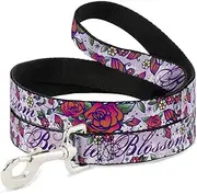 Buckle-Down Pet Leash - Born to Blossom Blue - 6 Feet Long - 1.5" Wide