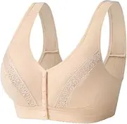 [Trssorm] Mastectomy Post-surgery Bra with Pocket for Silicone Breast Form Front Closure Cotton, Beige, 36