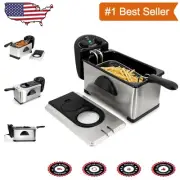 Compact Silver Electric Oil Deep Fryer with Timer & Draining Support Basket