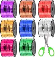 Glarks 9pcs 800 Yards Curling Ribbon with Adhesive Backing Set, 8 Colors 1/5" Wide Crimped Balloon Ribbon String Wrapping Curling Ribbon Christmas Ribbon with Scissors for Holiday Wrapping Decoration