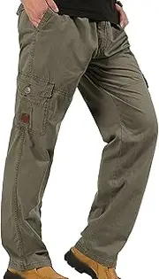 [Generic] Mens Casual Cargo Pant Multi Pockets Work Pants Stretch Cotton Elastic Waist Flap Hiking Trousers