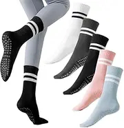 [KASURE] 5 Pairs Pilates Socks, Non-Slip Socks, Women's Stopper Socks, Yoga Socks with Handles, Non-Slip Socks for Ballet, Pilates, Yoga, Trampoline, Fitness, black, One size