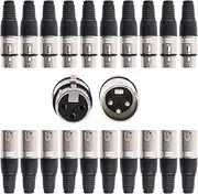Glarks 20 Pack XLR 3 Pin Male/Female Plugs Audio Mic Microphone Cable Plug Connector Audio Socket, Black Silver Housing