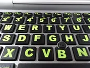 Keyboard Stickers-Glowing Fluorescent Indelible Letters on Super-Stick Heavy Duty Durable Black Vinyl X-Large 36 pt Type for Vision Impaired FREE USB LED LIGHT. For U.S. English Laptops & Keyboards