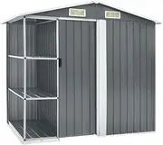 Outdoor Storage Shed with Rack and 4 Vents, Metal Tool Shed for Home/Backyard/Garden Tools/Lawn Mower/Bike Storage/Pool Supplies, 205 x 130 x 183 cm, Galvanised Iron
