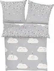 s.Oliver Cloud Bed Linen 100 x 135 cm - Children's Bed Linen Grey 100% Cotton, Clouds and Stars, Baby Bed Linen 2-Piece Set Consisting of Duvet Cover 135 x 100 cm and Pillowcase 40 x 60 cm, Zip