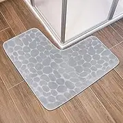 Bath Mats for Bathroom Non Slip, 80x80cm L-Shaped Marble-Textured Bath Rugs, Absorbent Bathmats, Soft Bathtub Rug for Bathroom